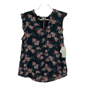 Lily White Shirt Top Blouse Floral Grey Pink Roses Size S